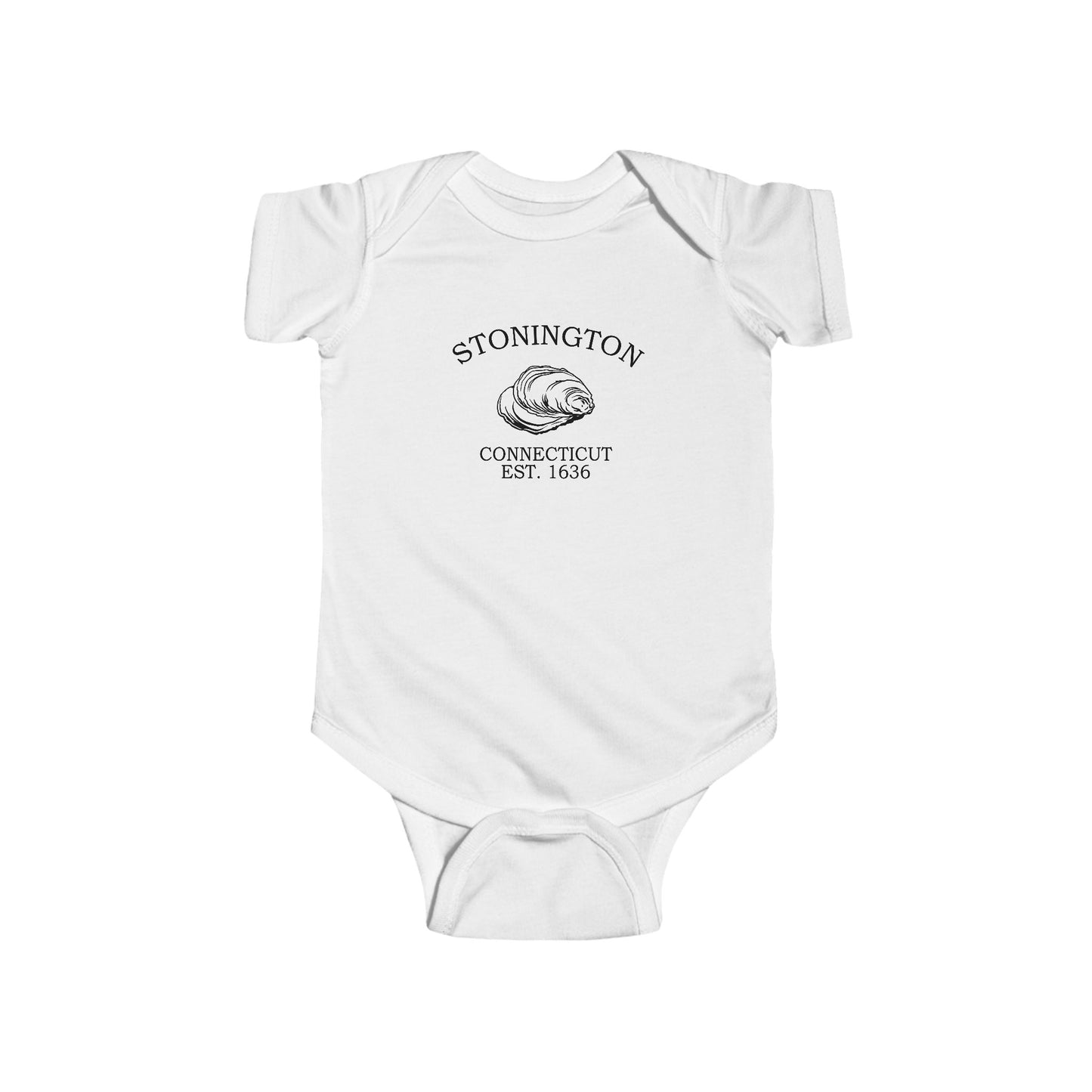 Stonington Connecticut Cotton Jersey Baby Bodysuit - Black Logo