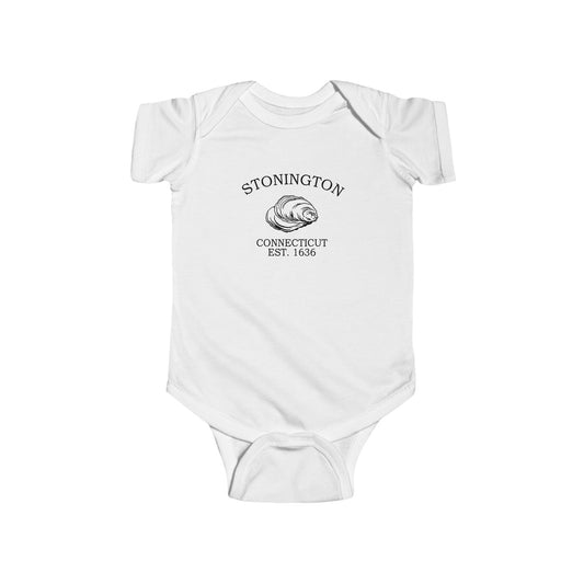 Stonington Connecticut Cotton Jersey Baby Bodysuit - Black Logo