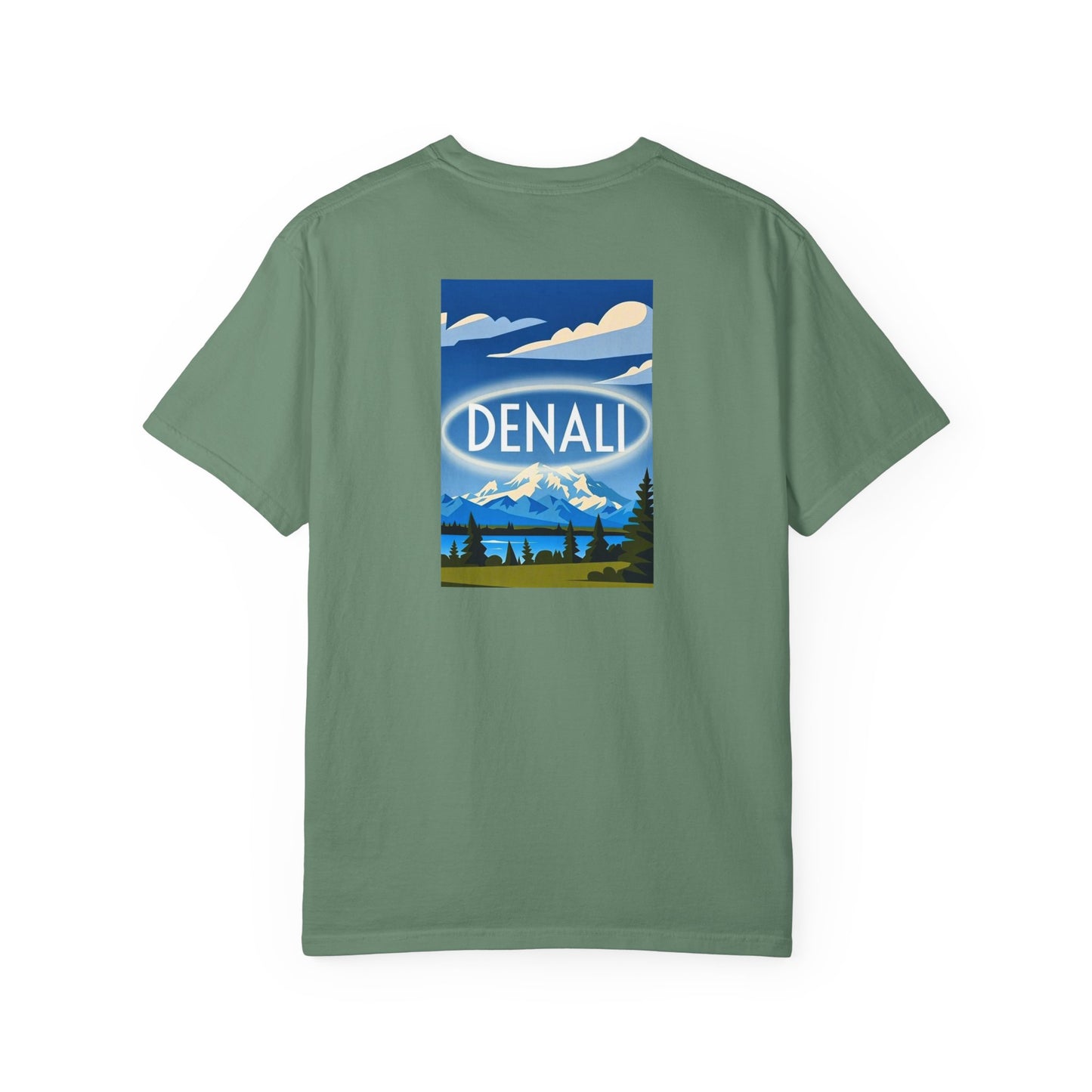 Denali Alaska Vintage Retro Back Printed Art Series Cotton Tee - Black Logo