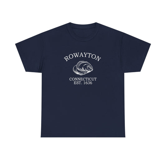 Rowayton Connecticut Vintage Style Unisex Heavy Cotton Tee - White Retro Oyster Logo, Navy