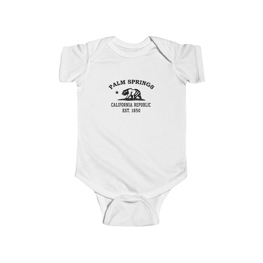 Palm Springs California Cottton Jersey Baby Bodysuit - Black Logo