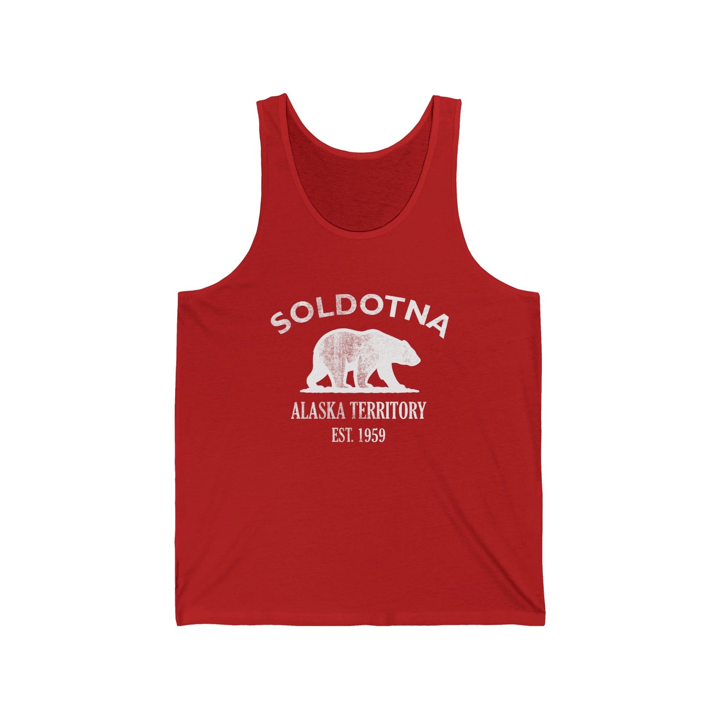 Soldotna Alaska Vintage Retro Unisex Cotton Jersey Tank Top - White Logo