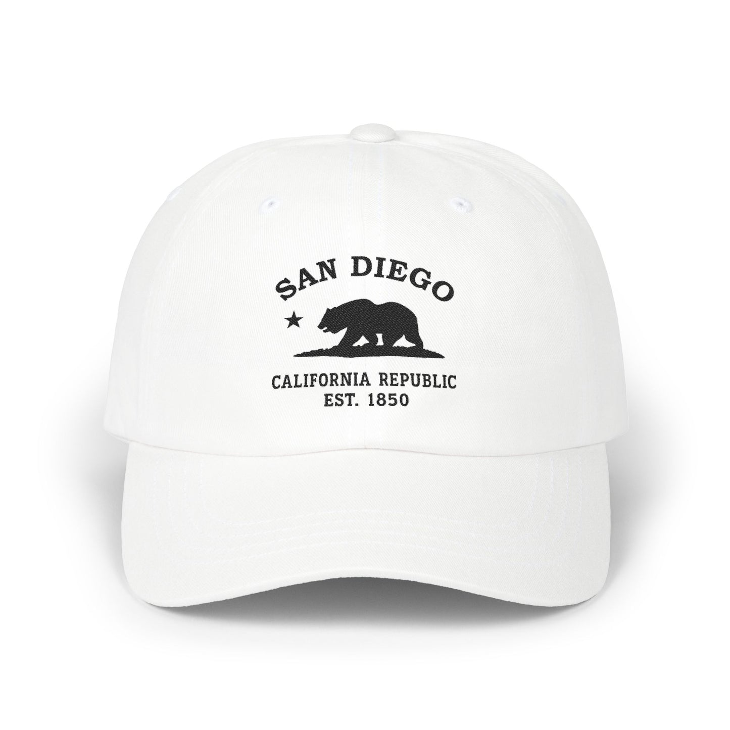 San Diego California Classic Embroidered Vintage Retro Cotton Cap - Black Logo