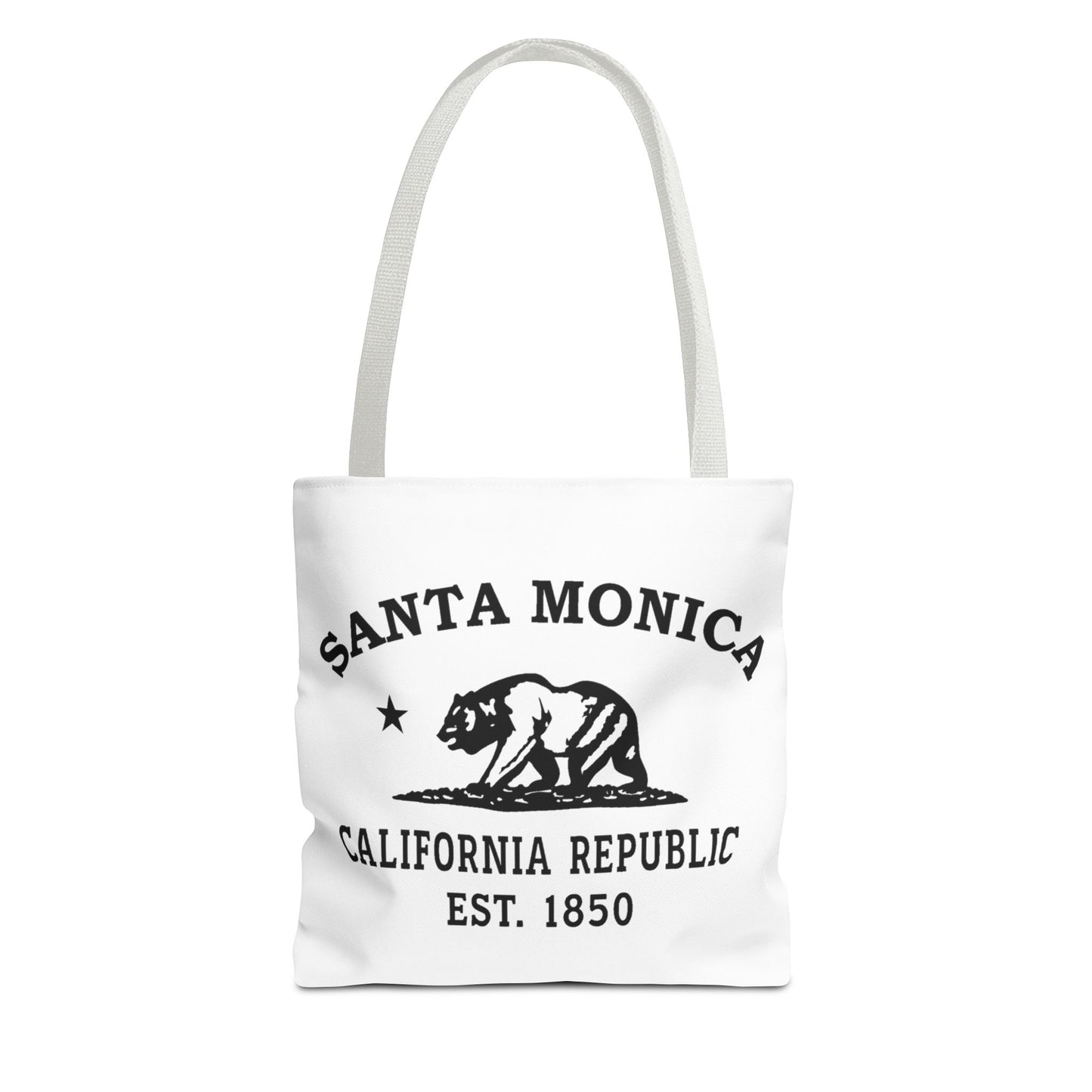 Santa Monica California Vintage Retro Light Canvas Tote - Black Logo