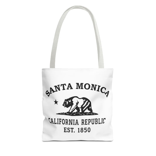 Santa Monica California Vintage Retro Light Canvas Tote - Black Logo