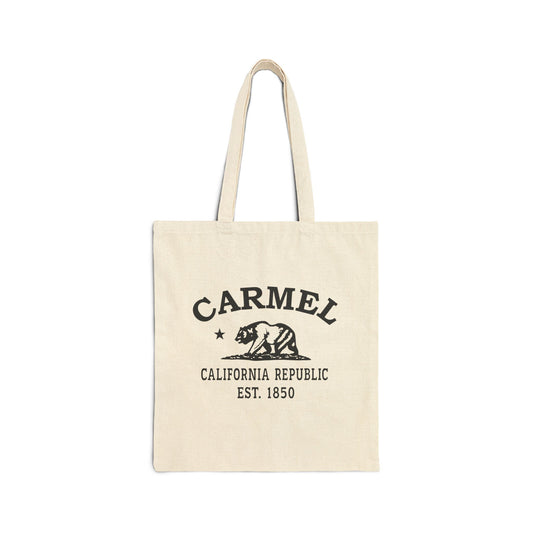 Carmel California Vintage Retro Cotton Canvas Tote Bag - Black Logo