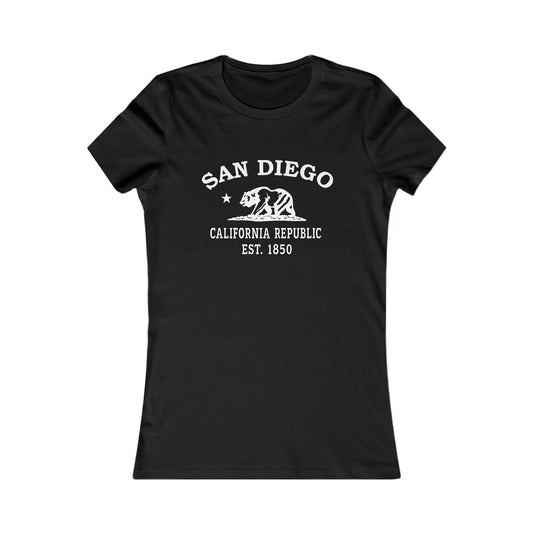 San Diego California Vintage Retro Womens Fitted Ringspun Cotton Tee - White Logo