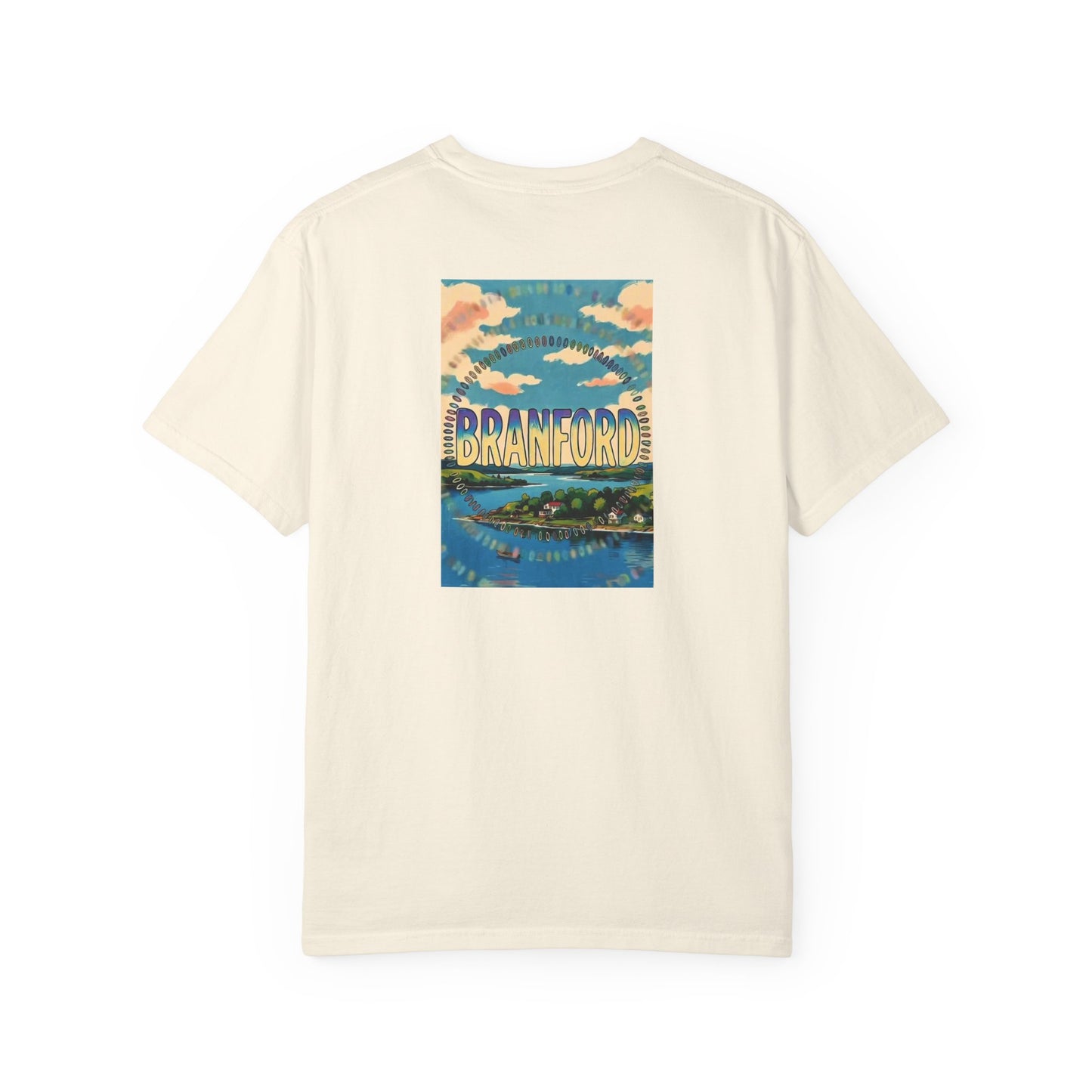 Branford Connecticut Vintage Retro Back Printed Art Series Cotton Tee - Black Logo