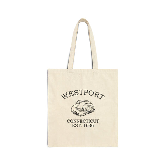 Westport Connecticut Vintage Retro Cotton Canvas Tote Bag - Black Logo