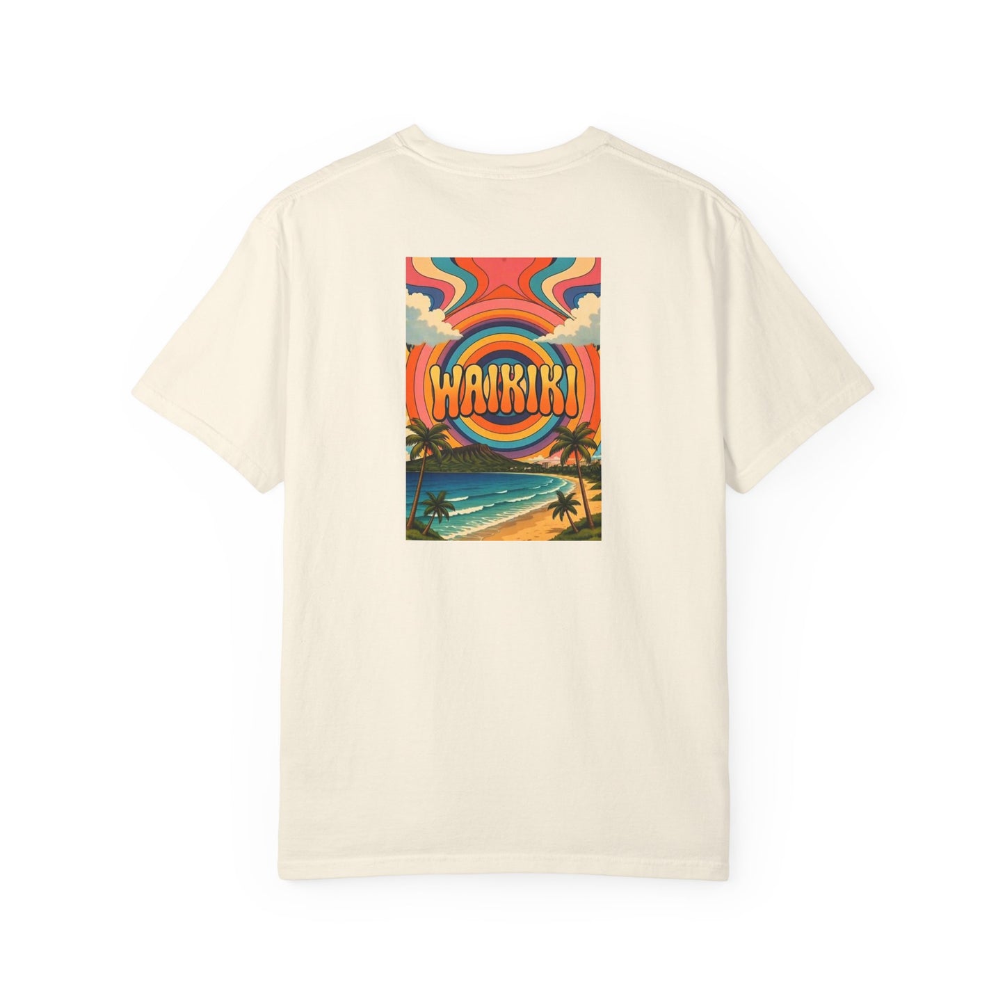 Waikiki Hawaii Vintage Retro Back Printed Art Series Cotton Tee - Black Logo