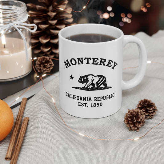 Monterey California Vintage Retro Ceramic Mug, Black Logo, Additional View