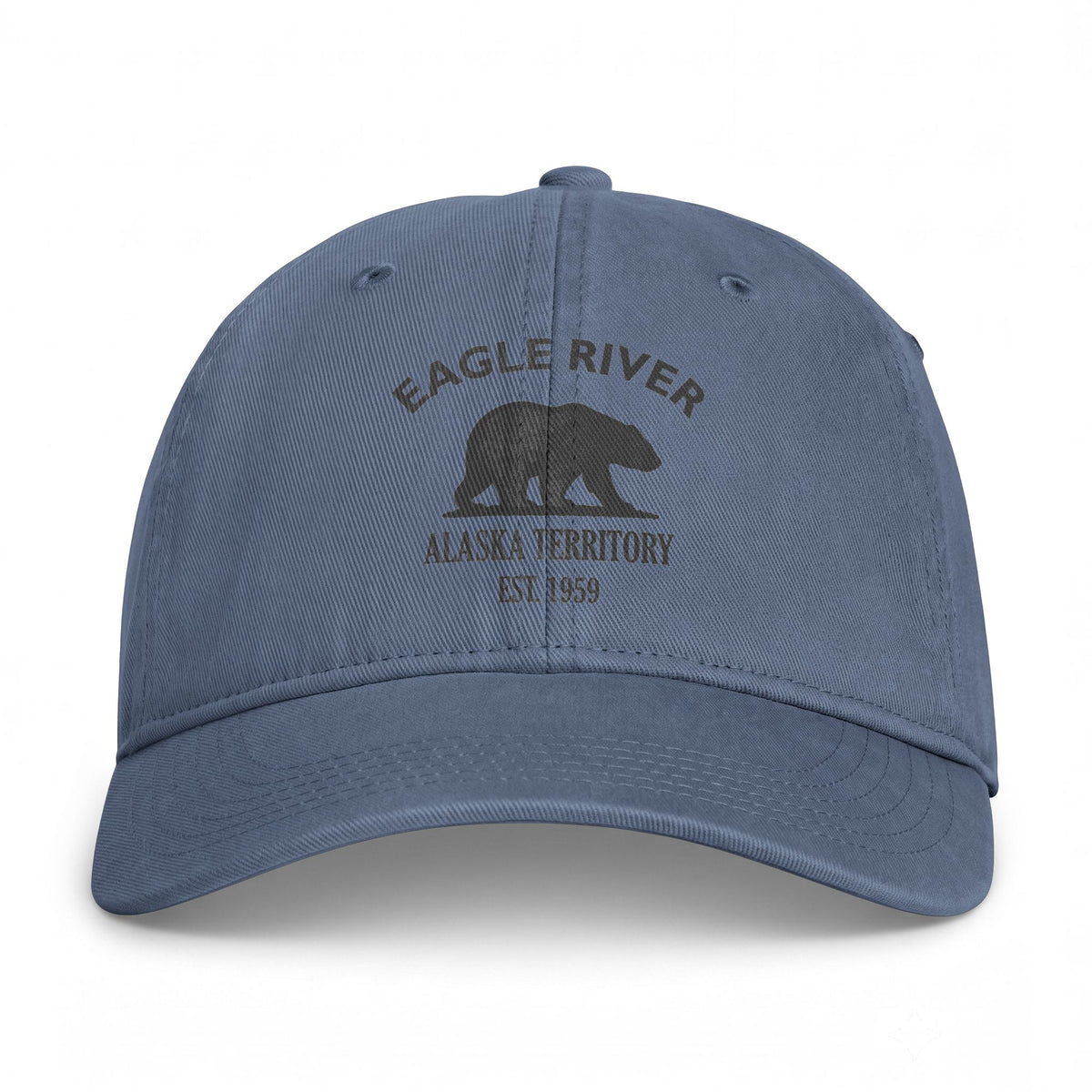 Eagle River Alaska Distressed Cotton Cap - Charcoal Print Logo