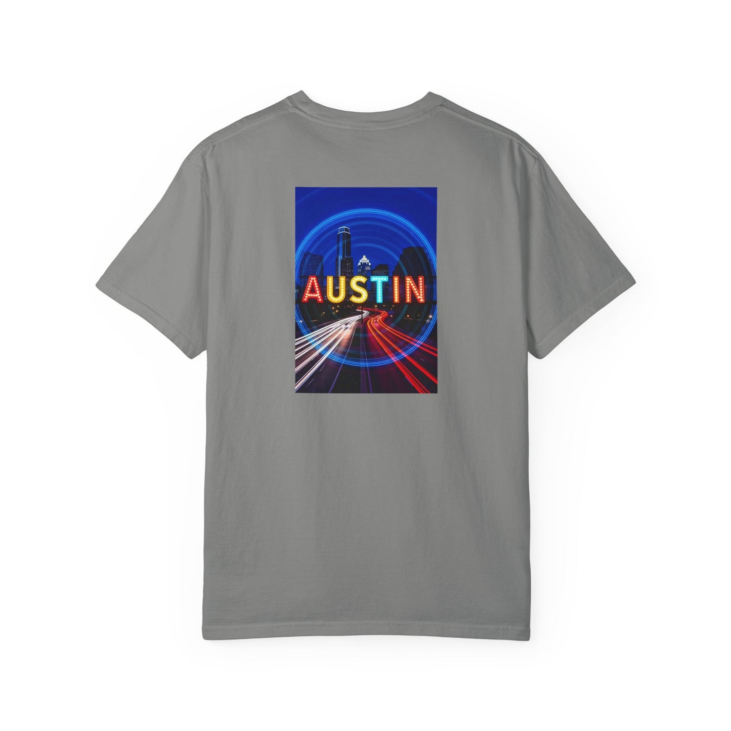 Austin Texas Vintage Retro Back Printed Art Series Cotton Tee - Black Logo