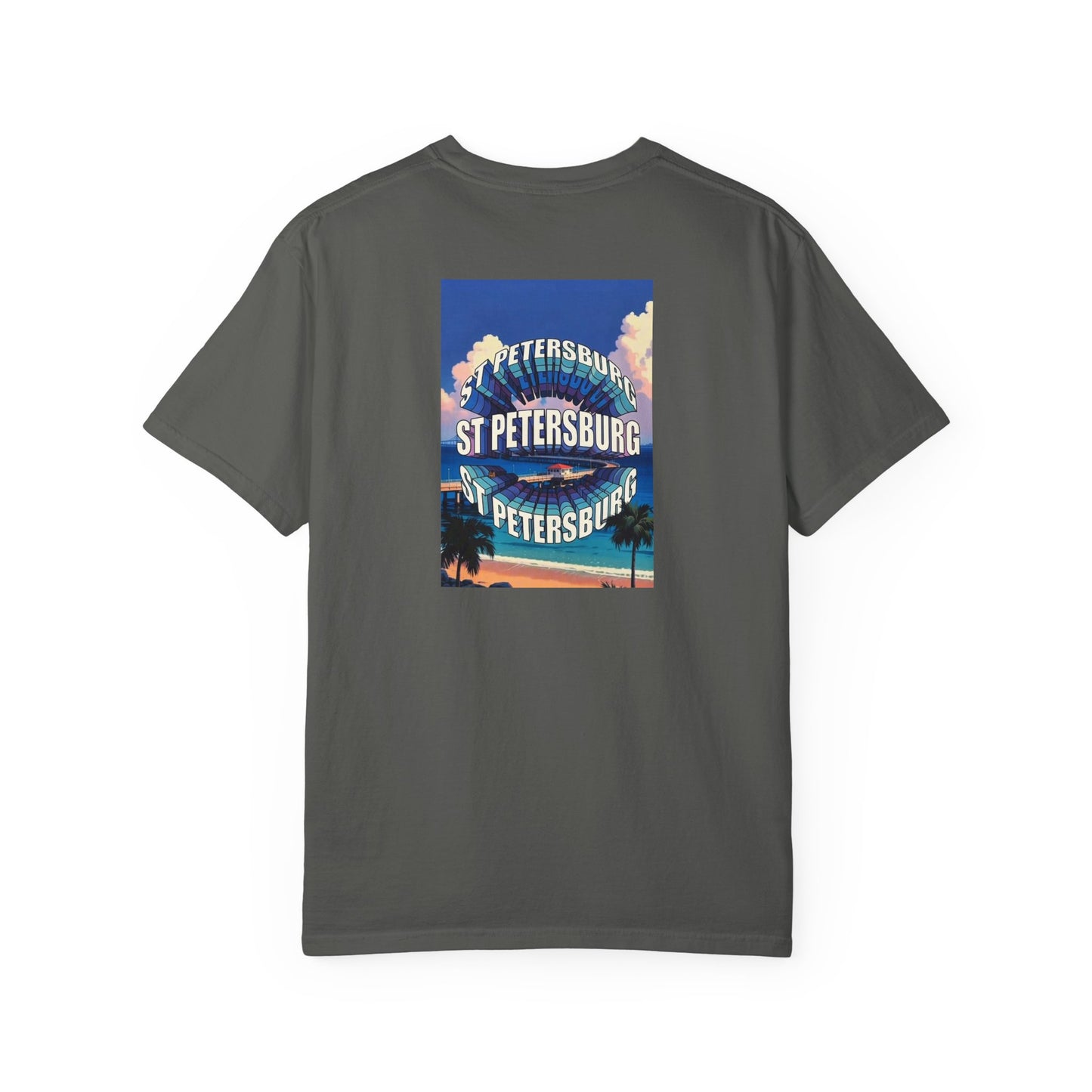 St Petersburg Florida Vintage Retro Back Printed Art Series Cotton Tee - Black Logo
