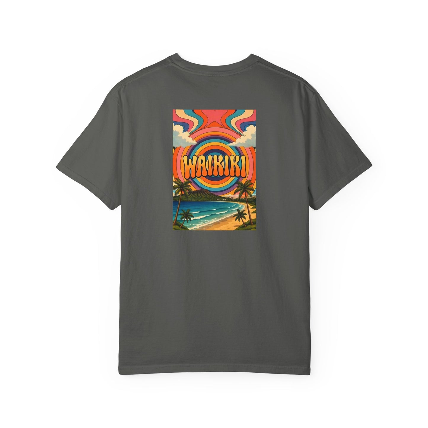Waikiki Hawaii Vintage Retro Back Printed Art Series Cotton Tee - Black Logo