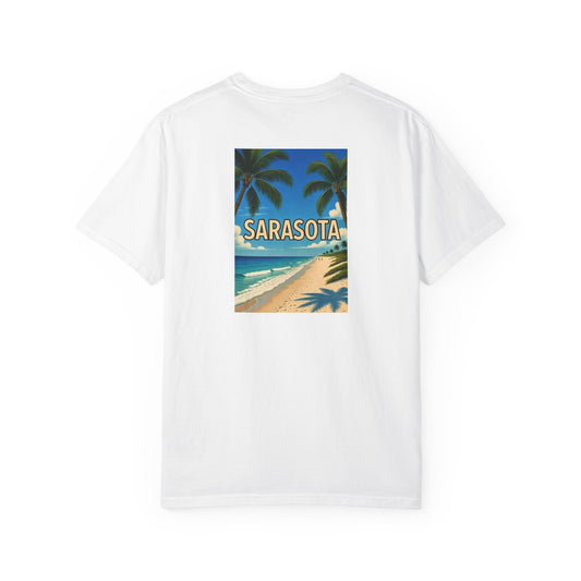 Sarasota Florida Vintage Retro Back Printed Art Series Cotton Tee - Black Logo