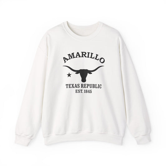 Amarillo Texas Vintage Retro Unisex Heavy Crewneck Sweatshirt - Black Logo