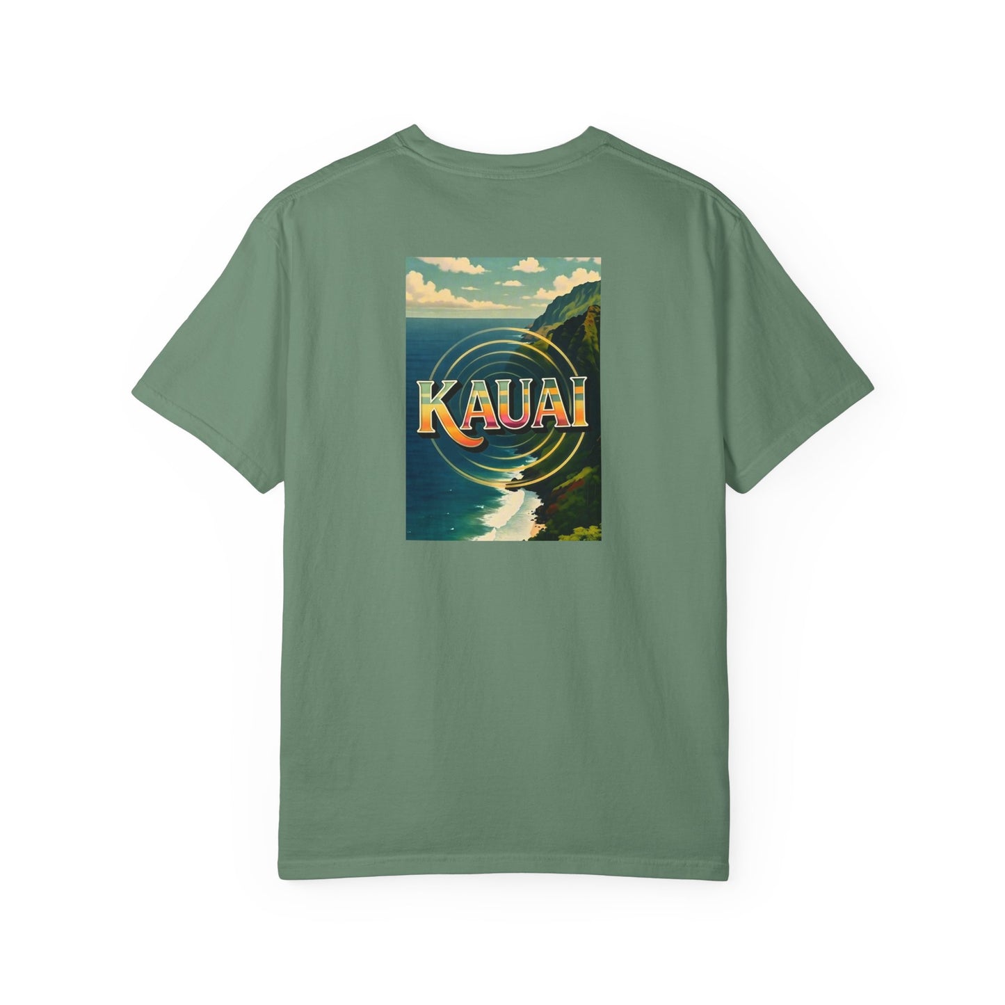 Kauai Hawaii Vintage Retro Back Printed Art Series Cotton Tee - Black Logo