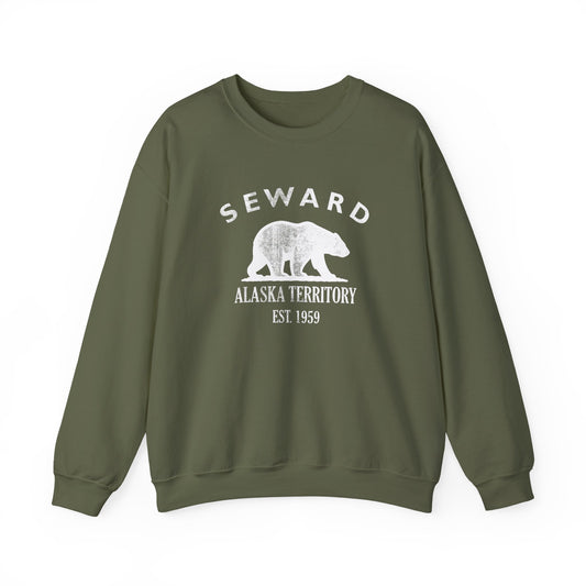 Seward Alaska Vintage Retro Unisex Heavy Crewneck Sweatshirt - White Logo