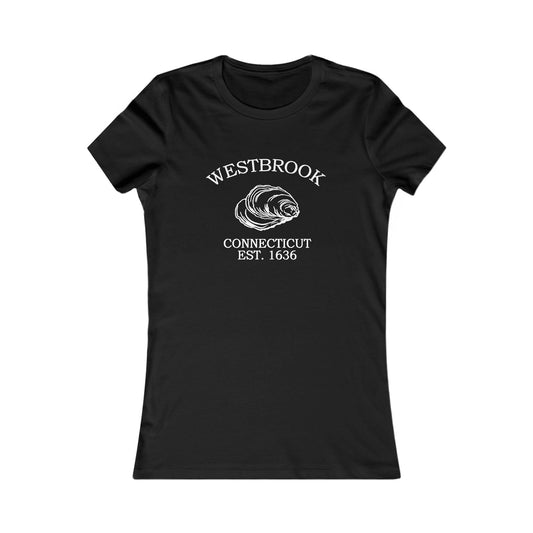 Westbrook Connecticut Vintage Retro Womens Fitted Ringspun Cotton Tee - White Logo