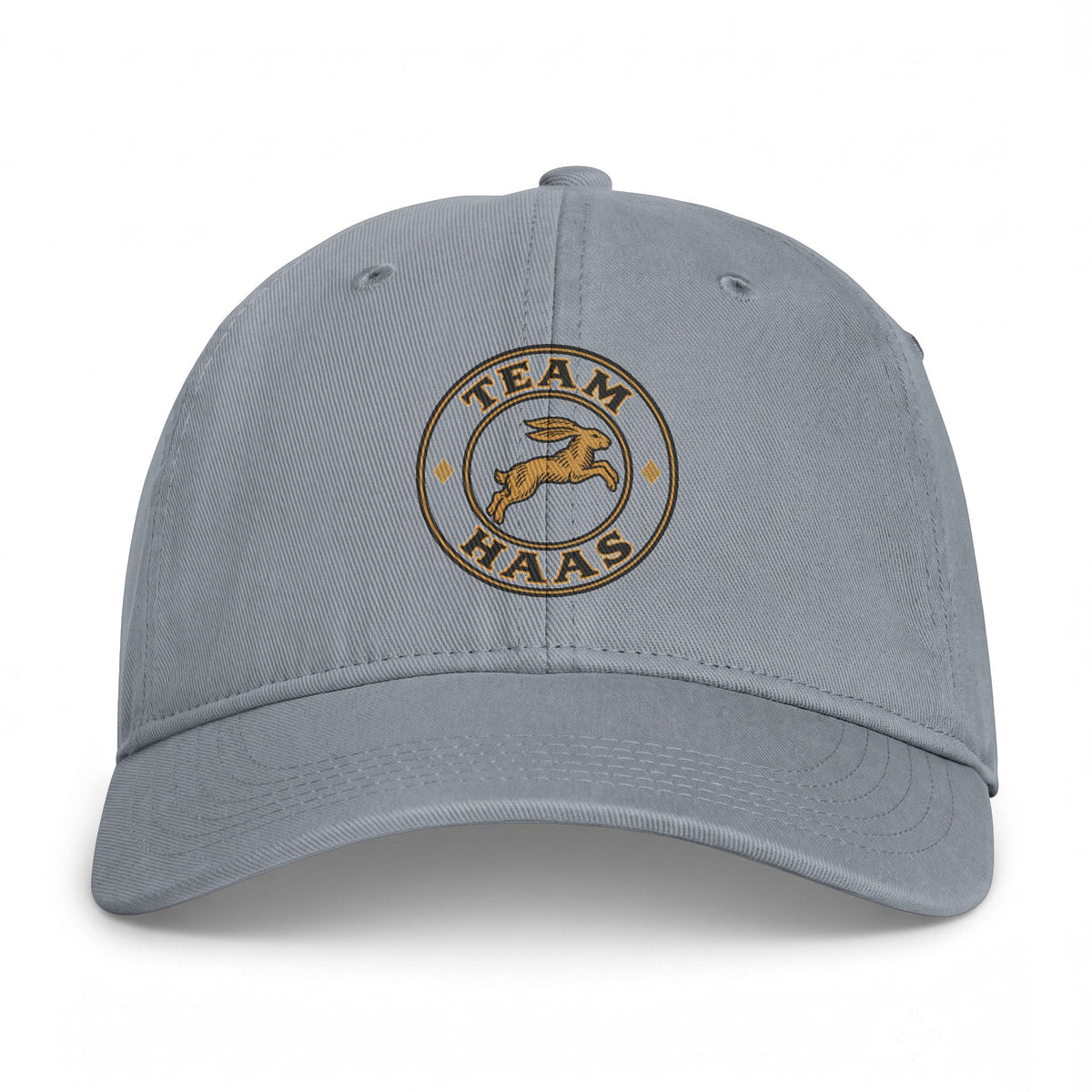 Granite Team Haas Hat, Leaping Hare Badge Printed on Washed Cotton Dad Cap