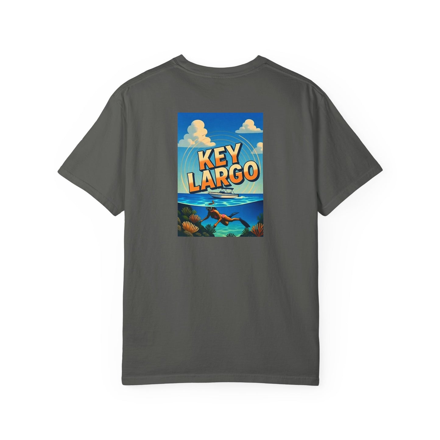 Key Largo Florida Vintage Retro Back Printed Art Series Cotton Tee - Black Logo
