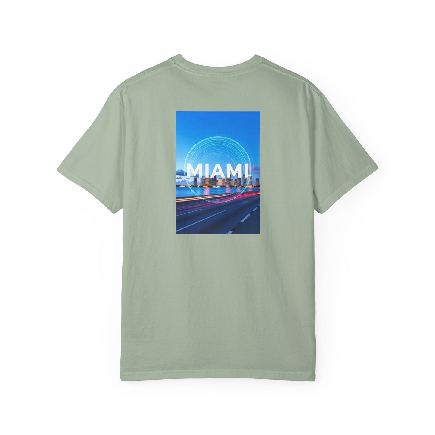 Miami Florida Vintage Retro Back Printed Art Series Cotton Tee - Black Logo