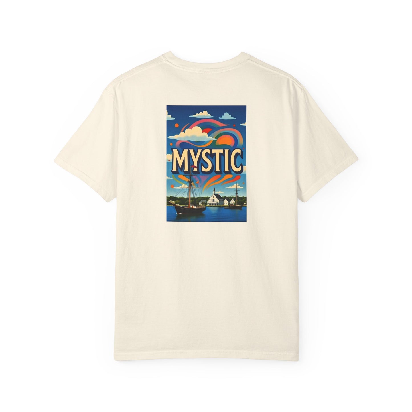Mystic Connecticut Vintage Retro Back Printed Art Series Cotton Tee - Black Logo
