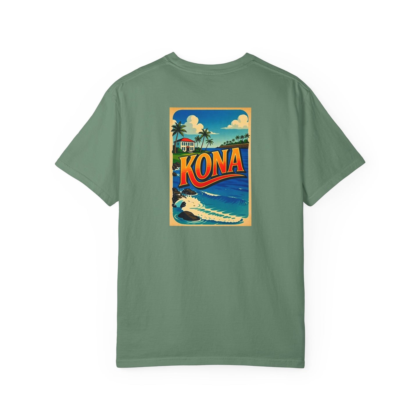 Kona Hawaii Vintage Retro Back Printed Art Series Cotton Tee - Black Logo