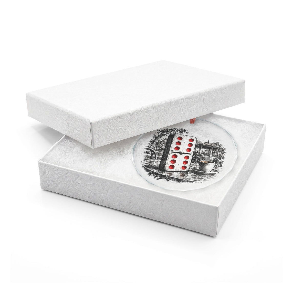Miami Florida Holiday Ornament, Double-Six Domino, Crystal Glass Ornament in White Gift Box
