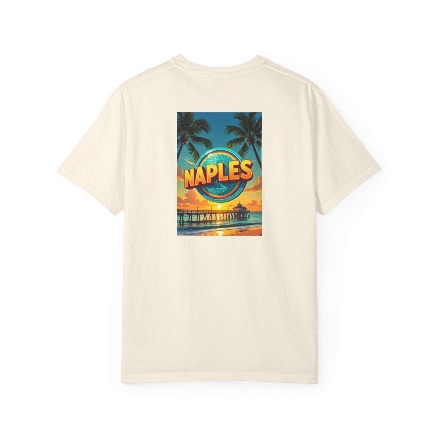 Naples Florida Vintage Retro Back Printed Art Series Cotton Tee - Black Logo