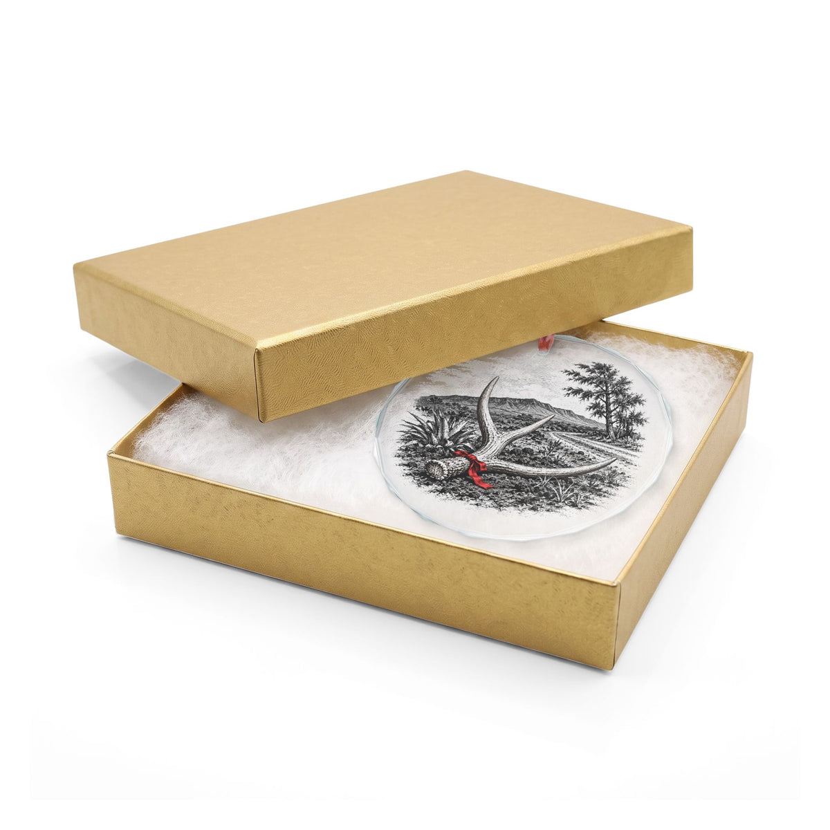 Lanai Hawaii Holiday Ornament, Axis Deer Antler, Crystal Glass Ornament in Gold Gift Box
