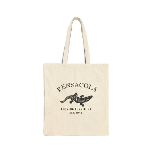 Pensacola Florida Vintage Retro Cotton Canvas Tote Bag - Black Logo