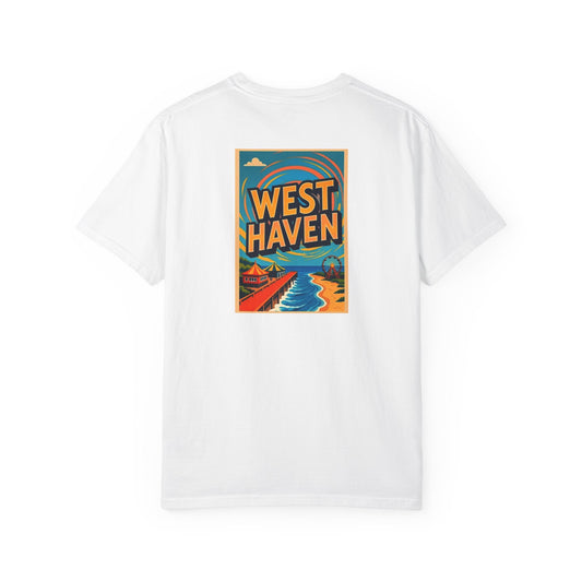 West Haven Connecticut Vintage Retro Back Printed Art Series Cotton Tee - Black Logo