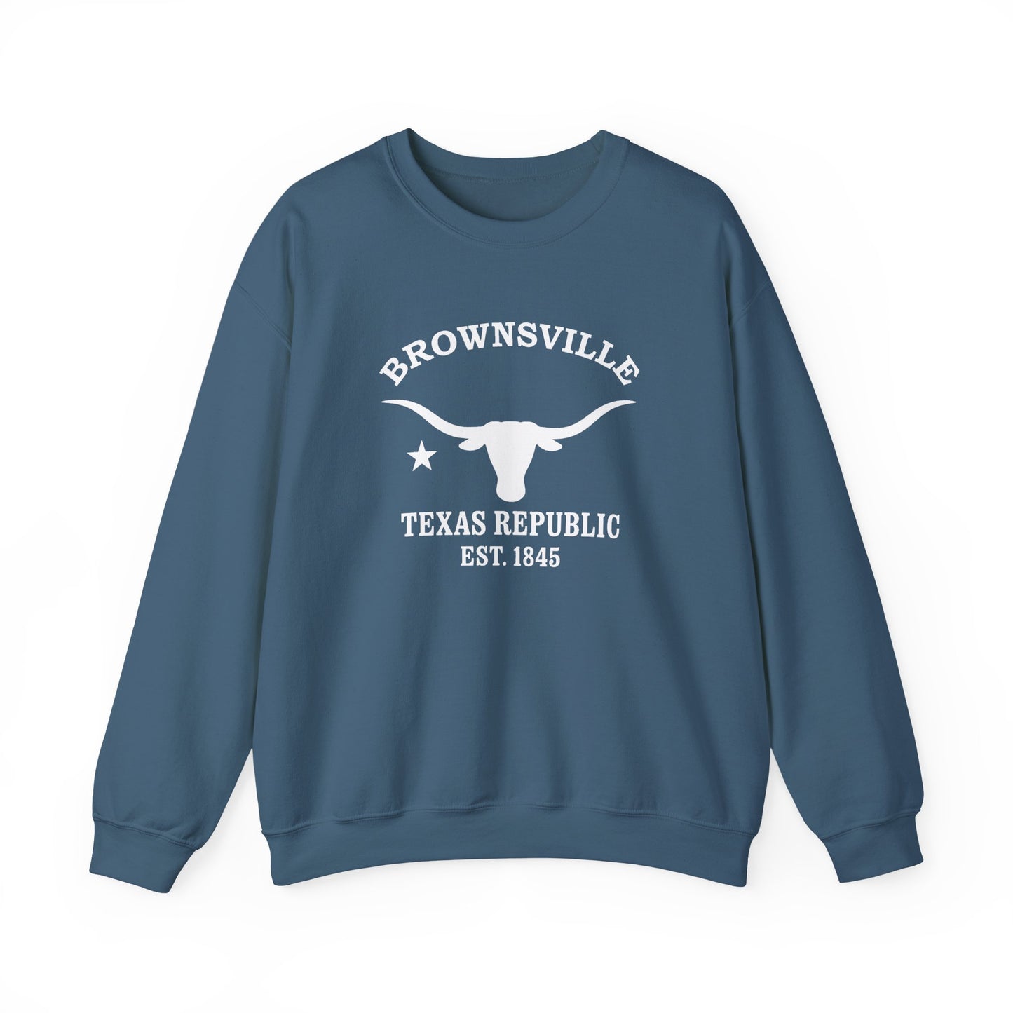 Brownsville Texas Vintage Retro Unisex Heavy Crewneck Sweatshirt - White Logo