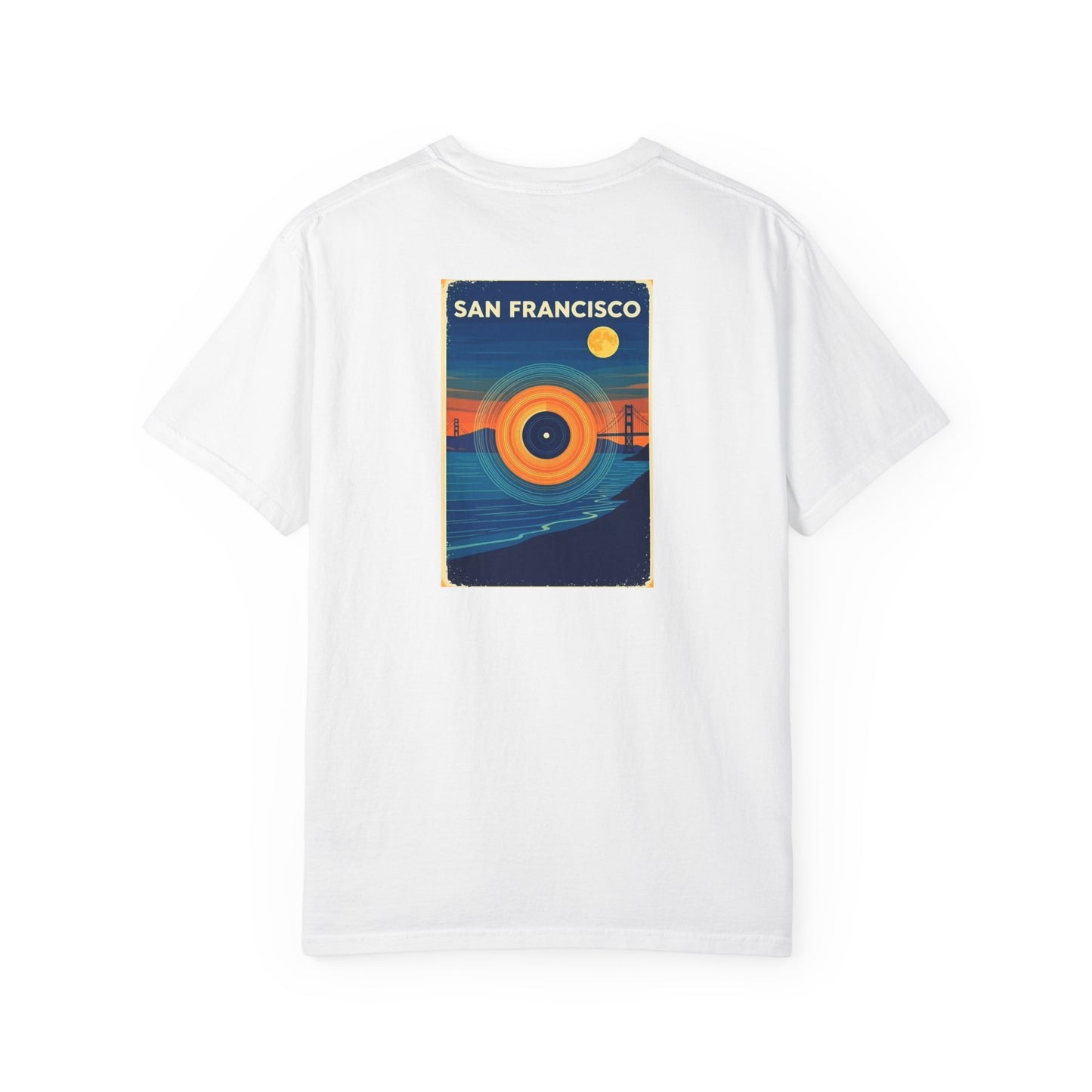 San Francisco California Vintage Retro Back Printed Art Series Cotton Tee - Black Logo