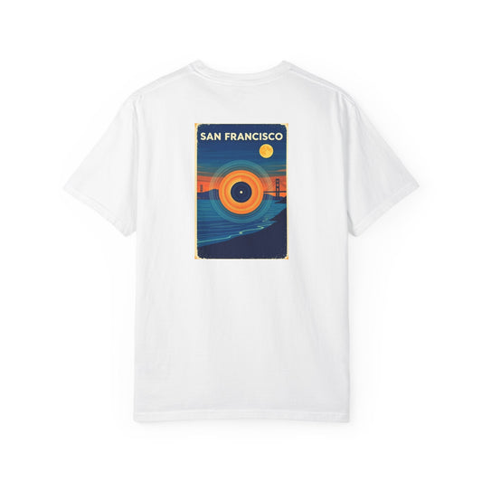 San Francisco California Vintage Retro Back Printed Art Series Cotton Tee - Black Logo