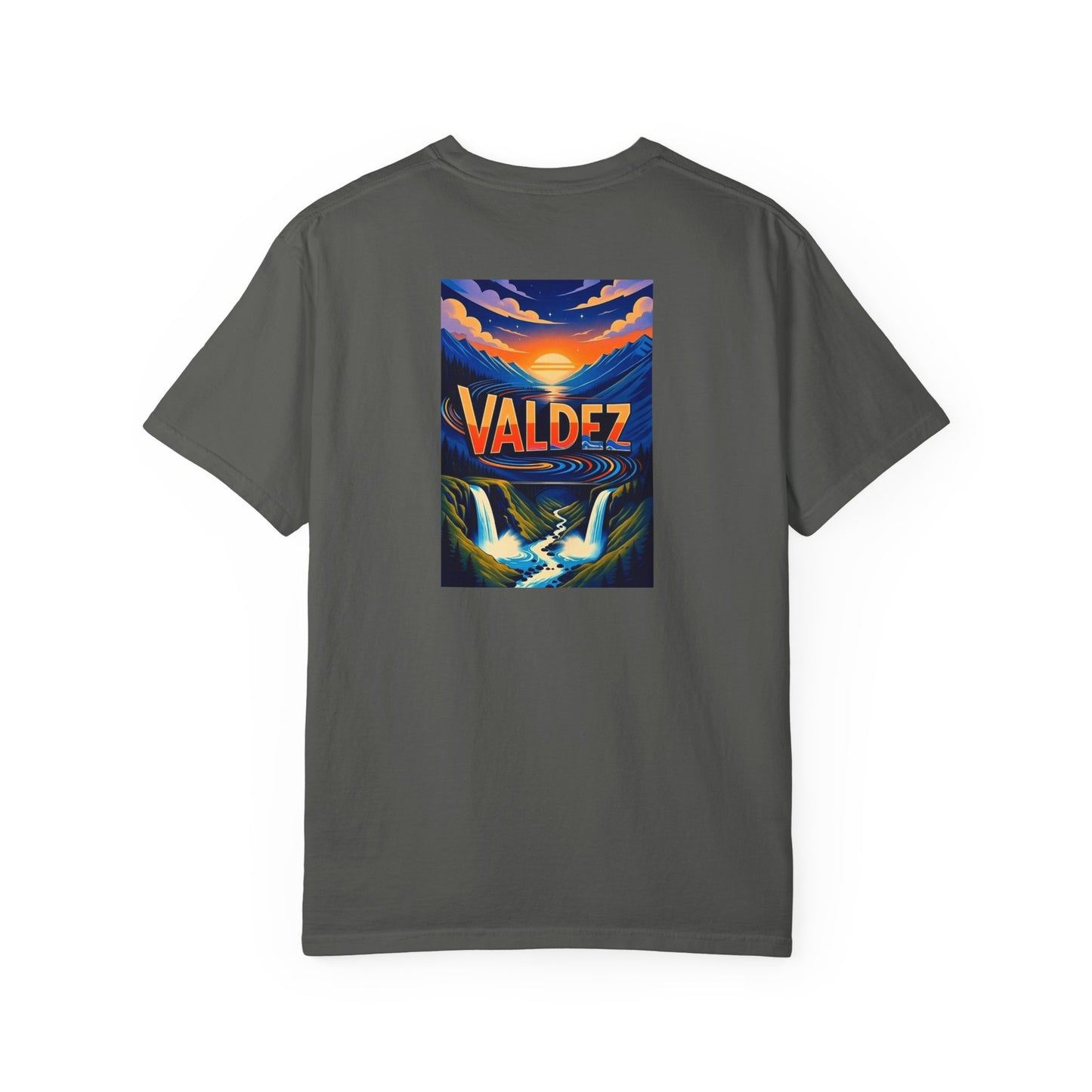 Valdez Alaska Vintage Retro Back Printed Art Series Cotton Tee - Black Logo