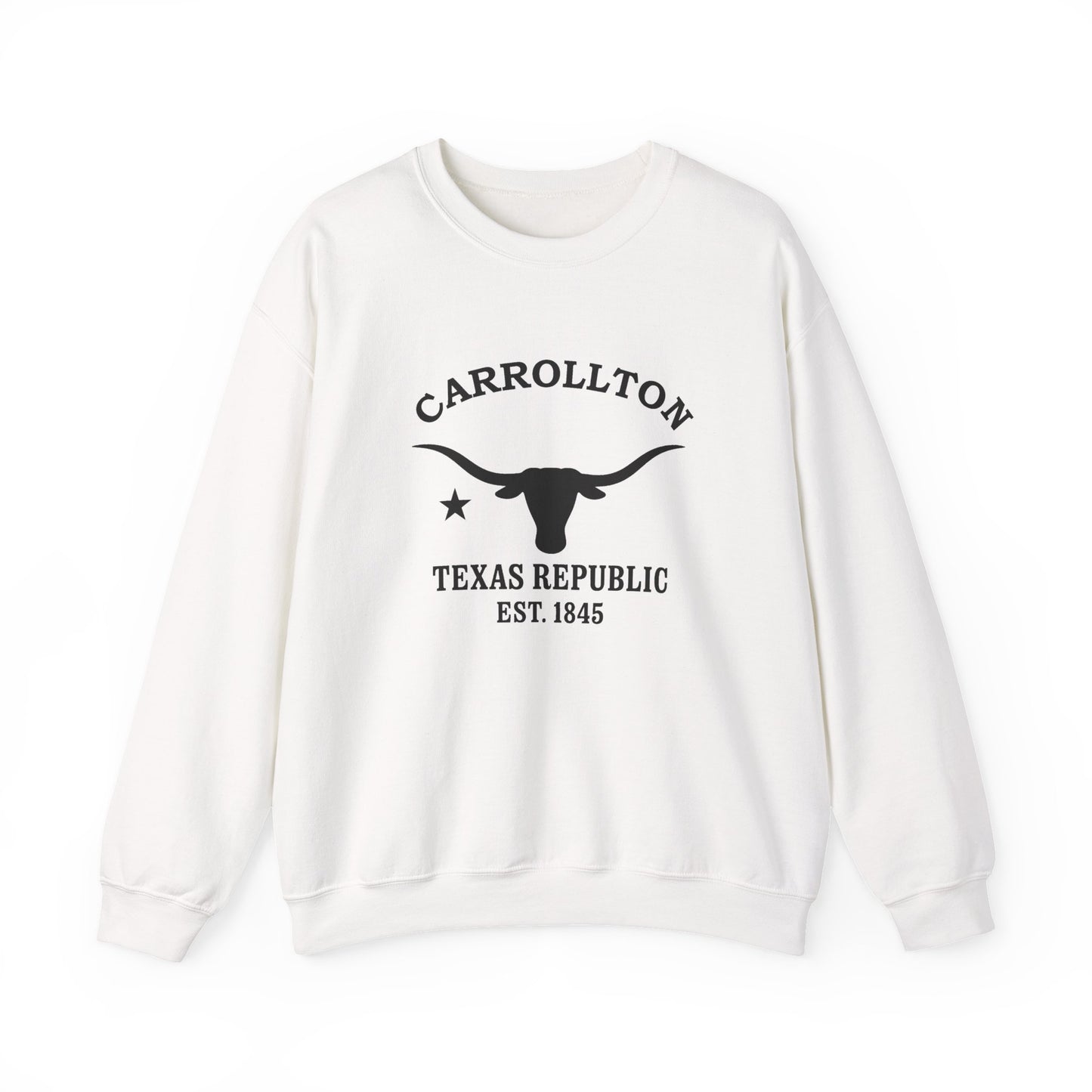 Carrollton Texas Vintage Retro Unisex Heavy Crewneck Sweatshirt - Black Logo