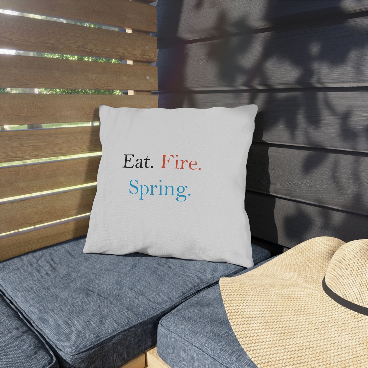 Eat Fire Spring Outdoor Throw Pillow - Text Logo