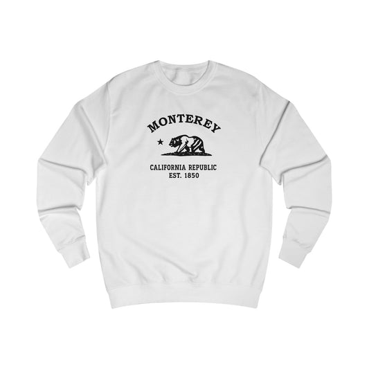 Monterey California Vintage Retro Premium Crewneck Sweatshirt, Arctic White, Black Logo