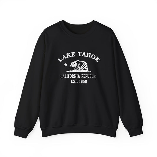Lake Tahoe California Vintage Retro Unisex Heavy Crewneck Sweatshirt - White Logo