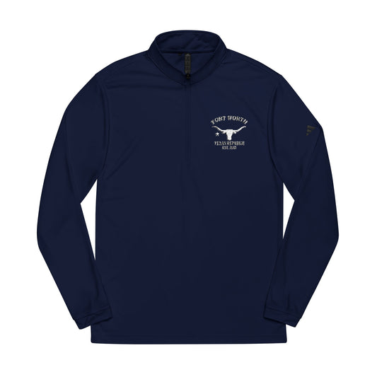 Fort Worth Texas Vintage Retro Quarter-Zip Embroidered Pullover - White Logo