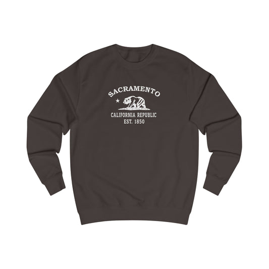 Sacramento California Vintage Retro Premium Crewneck Sweatshirt - White Logo - Bottle Green