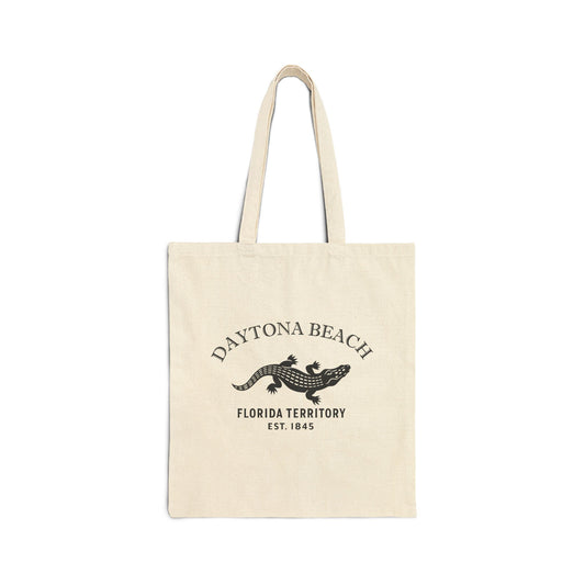 Daytona Beach Florida Vintage Retro Cotton Canvas Tote Bag - Black Logo