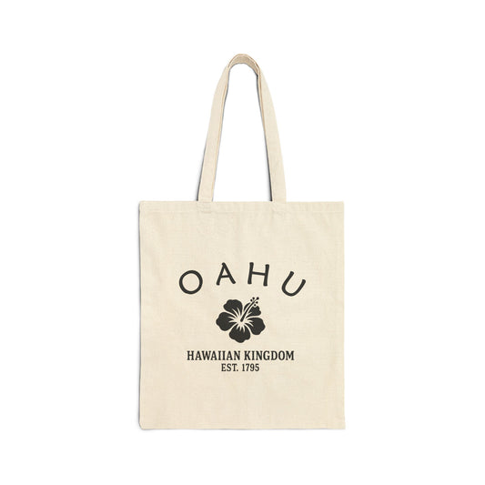 Oahu Hawaii Vintage Retro Cotton Canvas Tote Bag - Black Logo