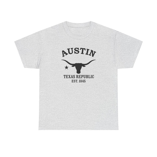 Austin Texas Vintage Retro Unisex Heavy Cotton Tee - Black Logo