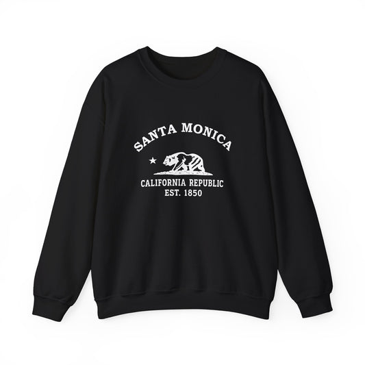 Santa Monica California Vintage Retro Unisex Heavy Crewneck Sweatshirt - White Logo