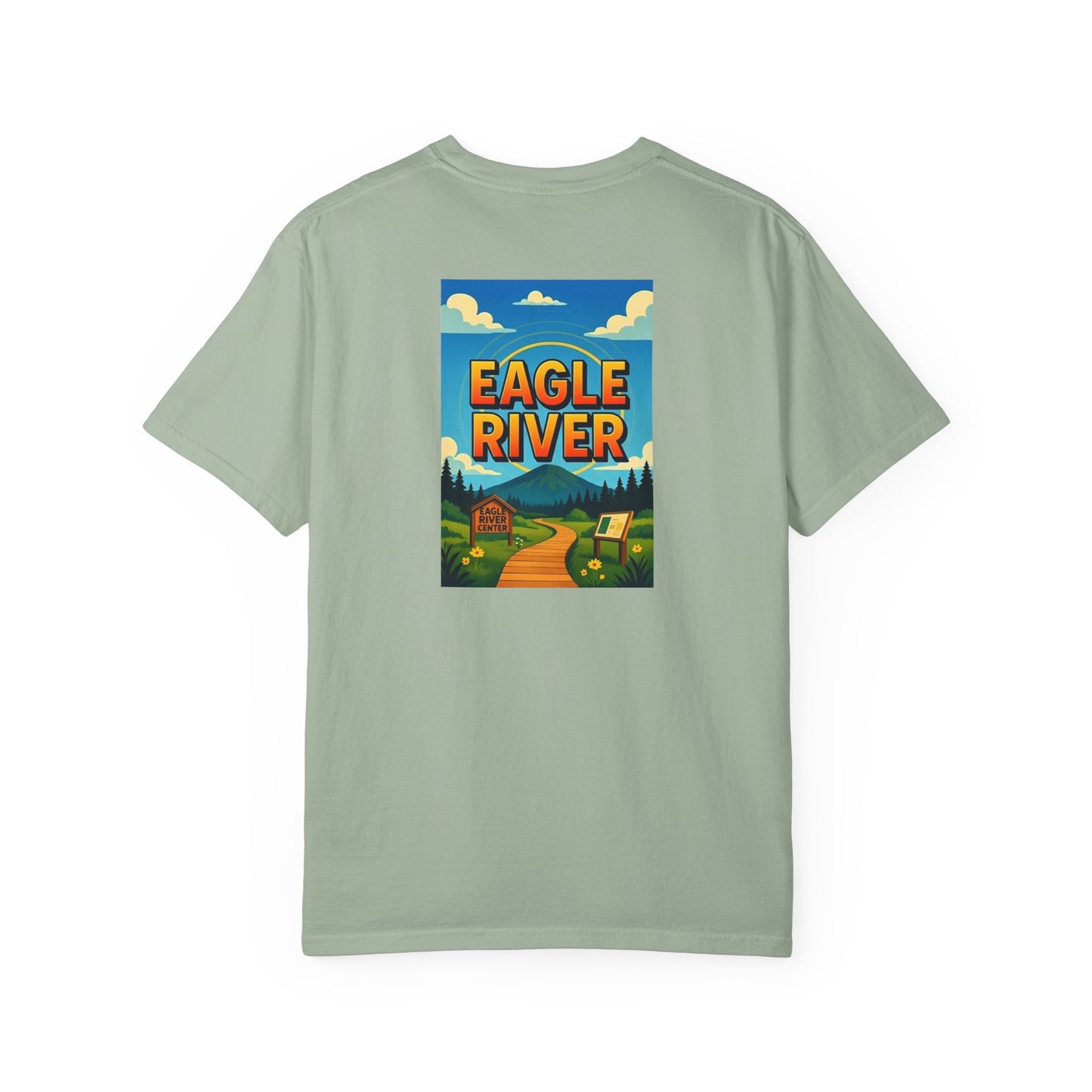 Eagle River Alaska Vintage Retro Back Printed Art Series Cotton Tee - Black Logo