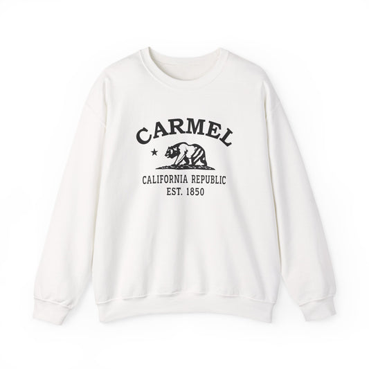 Carmel California Vintage Retro Unisex Heavy Crewneck Sweatshirt - Black Logo
